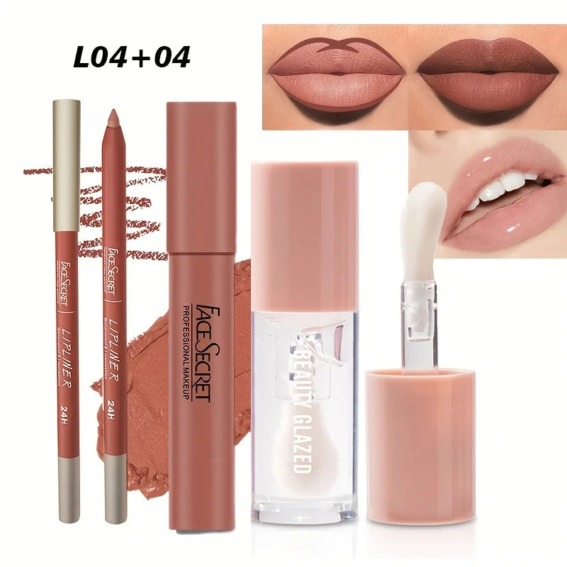 Beauty Glazed 3-Pc Velvet Matte Lip Set – Lipstick, Liner & Oil Lip Makeup Set QXL SET7