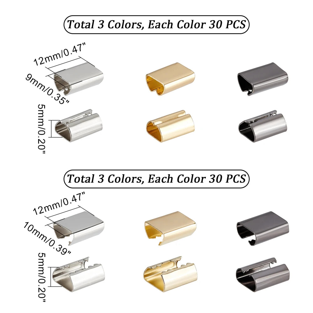 180-Pack Fold Over Cord Ends | 9mm 10mm Crimp Ribbon Caps Cord End Crimp Clips QXL AECH04-05836