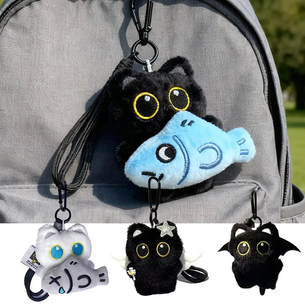 3D Plush Black Cat Keychain Bag Charm | Cute Cartoon Pendant Plush Keychain Charm QXL
