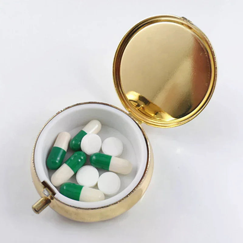 Metal Pill Box Organizer | Compact Round Medicine Case Pill Box Organizer QXL