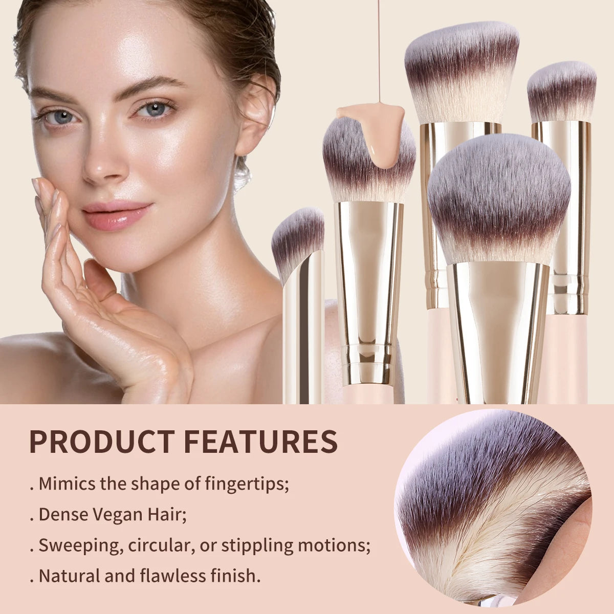 MAANGE 5-Piece Makeup Brush Set | Foundation, Powder & Blush Makeup Brush Set QXL