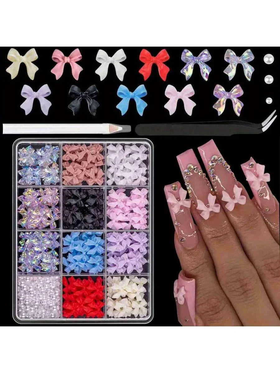 3D Resin Bow Nail Art Charms | Kawaii Rhinestone Decorations Nail Art Charms QXL
