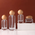 Glass Pump Bottle Wood Lid 20–120ml | Refillable Lotion & Oil Jar Refillable Pump Bottle QXL 30ml pump Transparent Glass