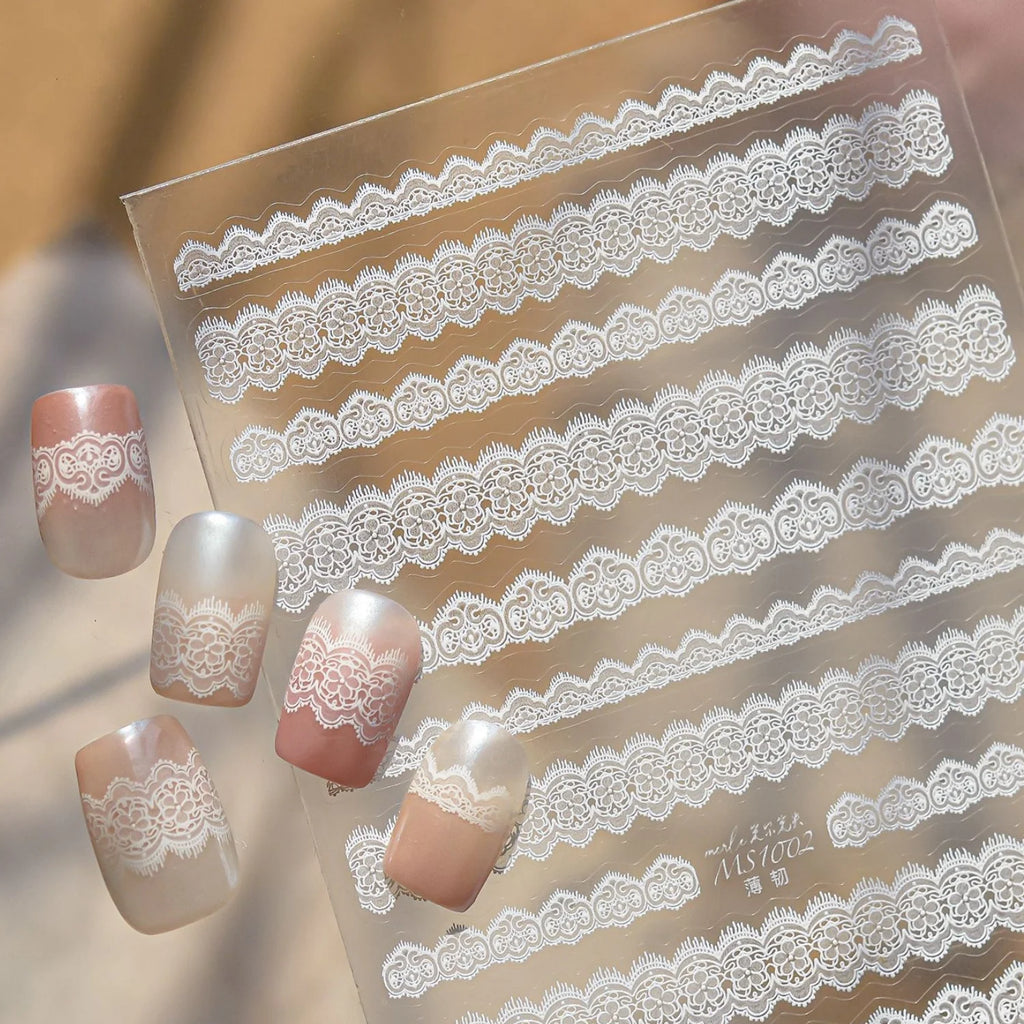 5D White Lace Nail Stickers | Vintage French Hollow Decals Nail Art Stickers QXL