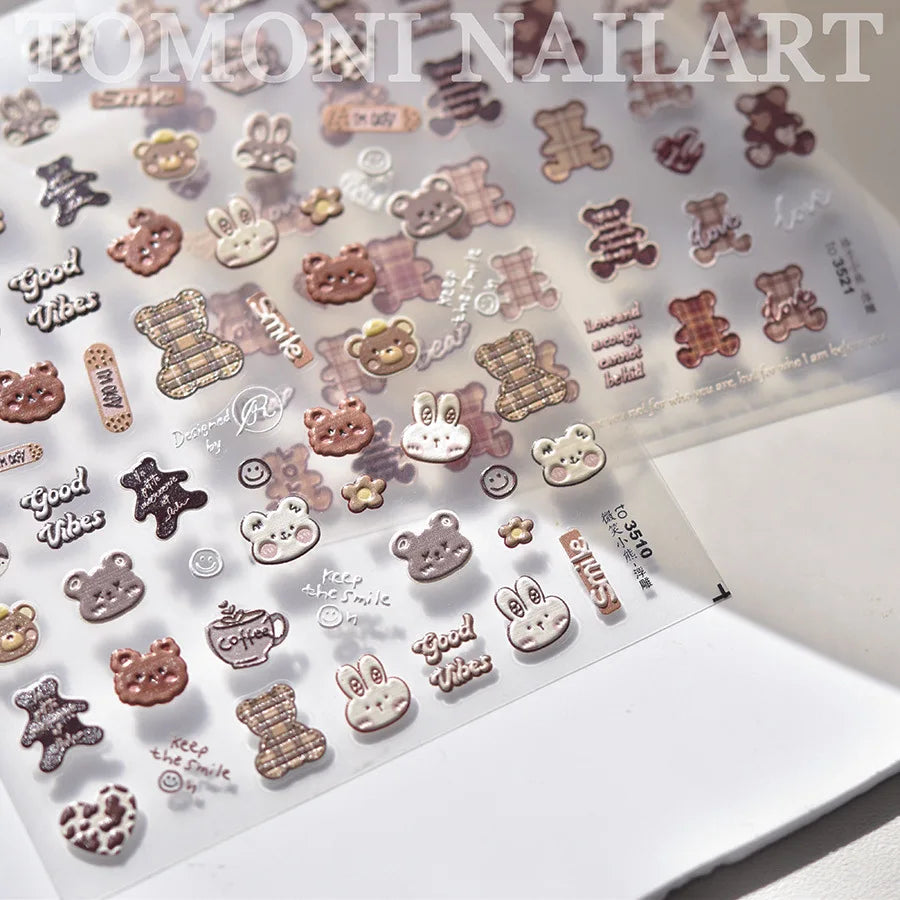 5D Kawaii Bear Nail Art Stickers | Self-Adhesive Decals Nail Art Stickers QXL