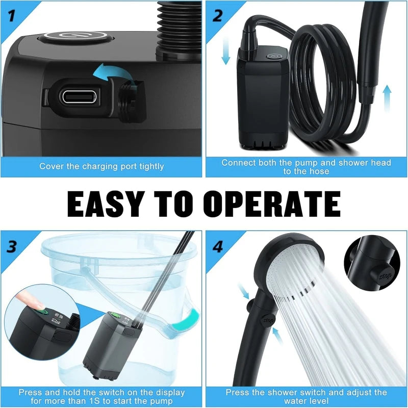 Portable Camping Shower Set 6000mAh LED Electric Pump Portable Camping Shower QXL