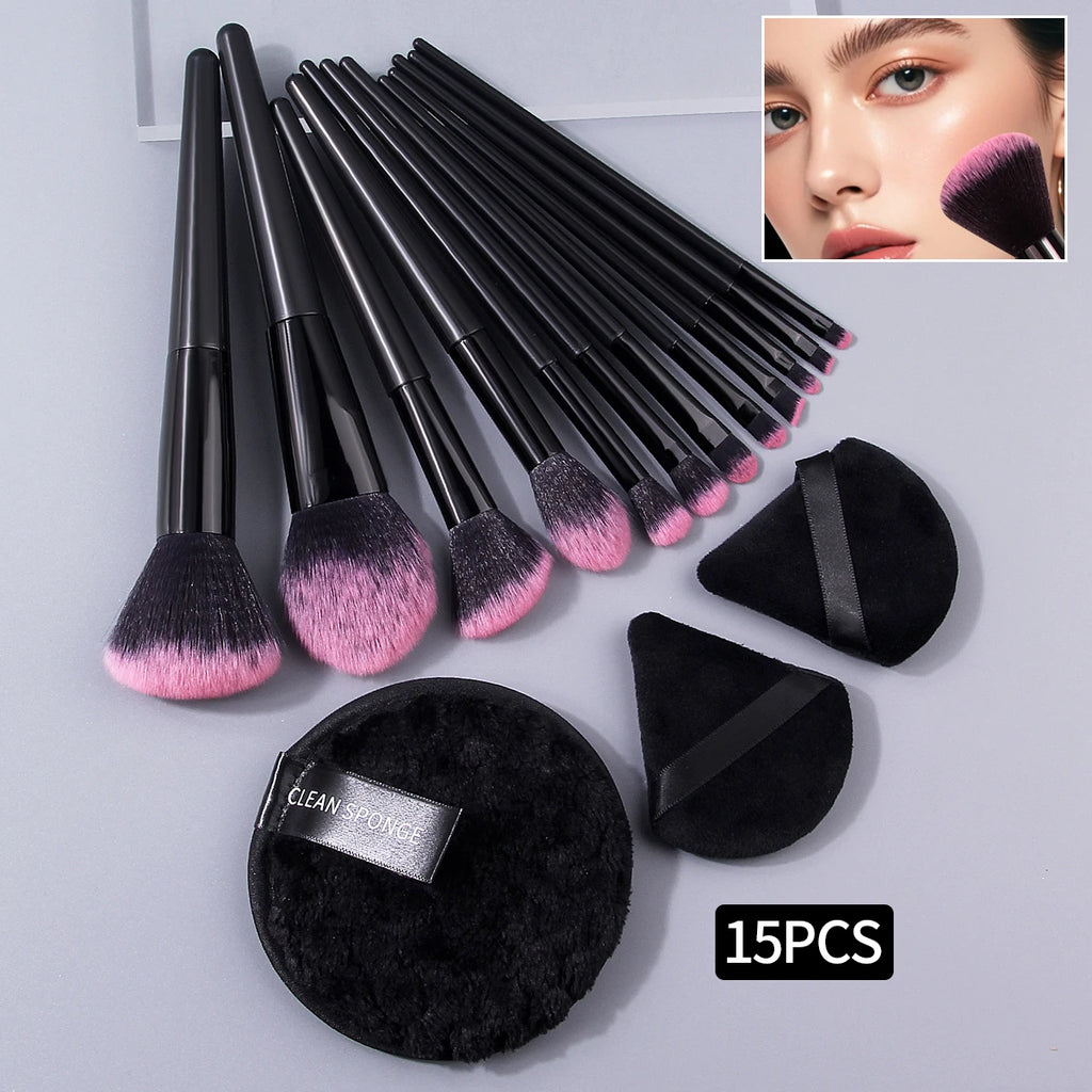 15-Pc Makeup Brush Set | Fan, Puff & Full Face Brushes Makeup Brush Set QXL