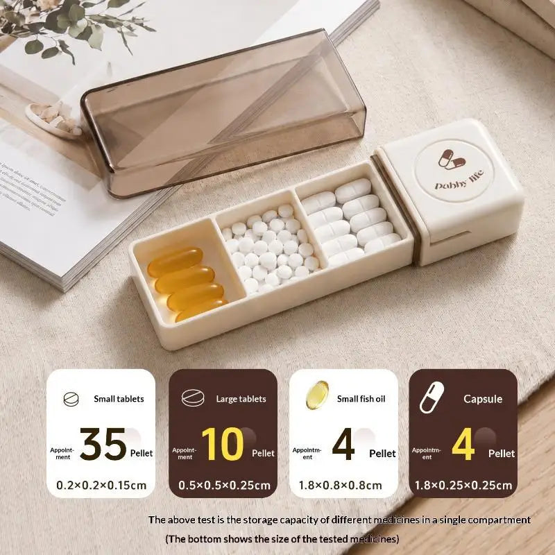 3-Compartment Travel Pill Box with Tablet Cutter | YOVIP Travel Pill Organizer QXL
