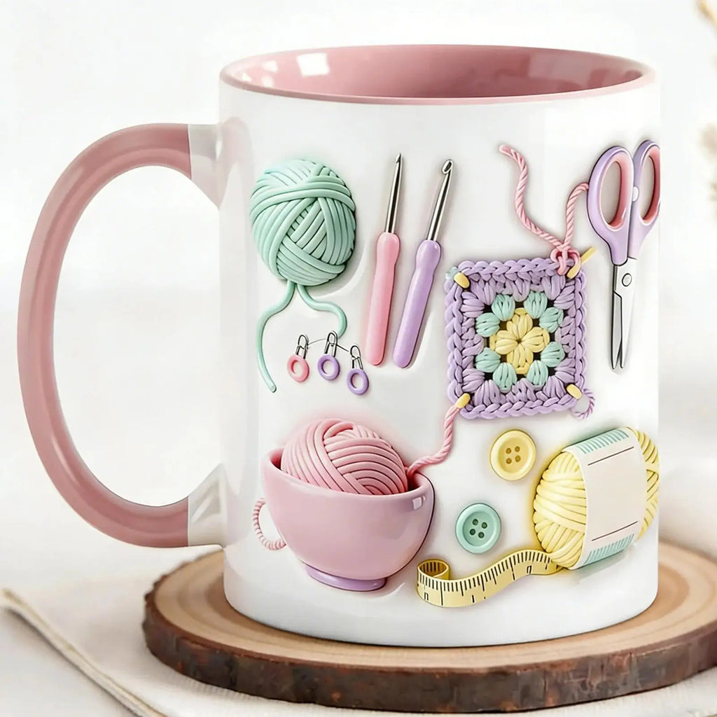330ml Ceramic Crochet Coffee Mug | Novelty Knitting Design Novelty Coffee Mug QXL