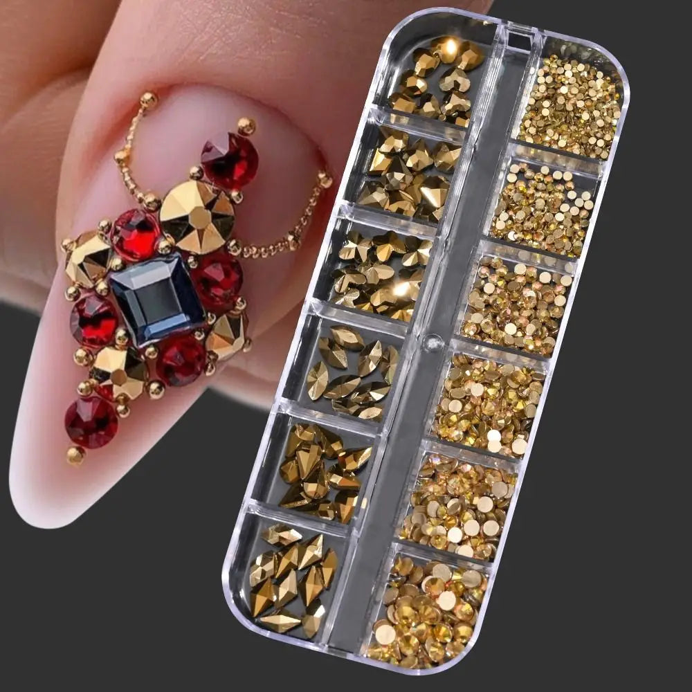 12-Grid 3D Nail Art Rhinestones | Mixed Shape Glass Charms Nail Art Rhinestones QXL