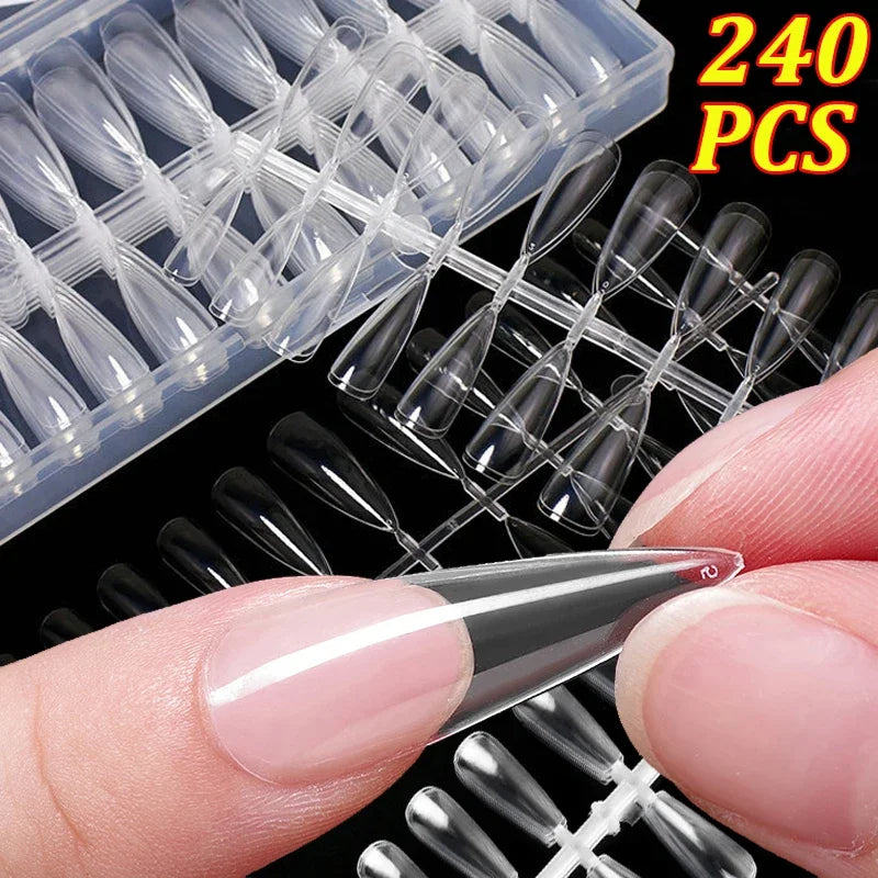 240-Pc Transparent Coffin & Stiletto False Nail Tips | Full Cover False Nail Tips QXL