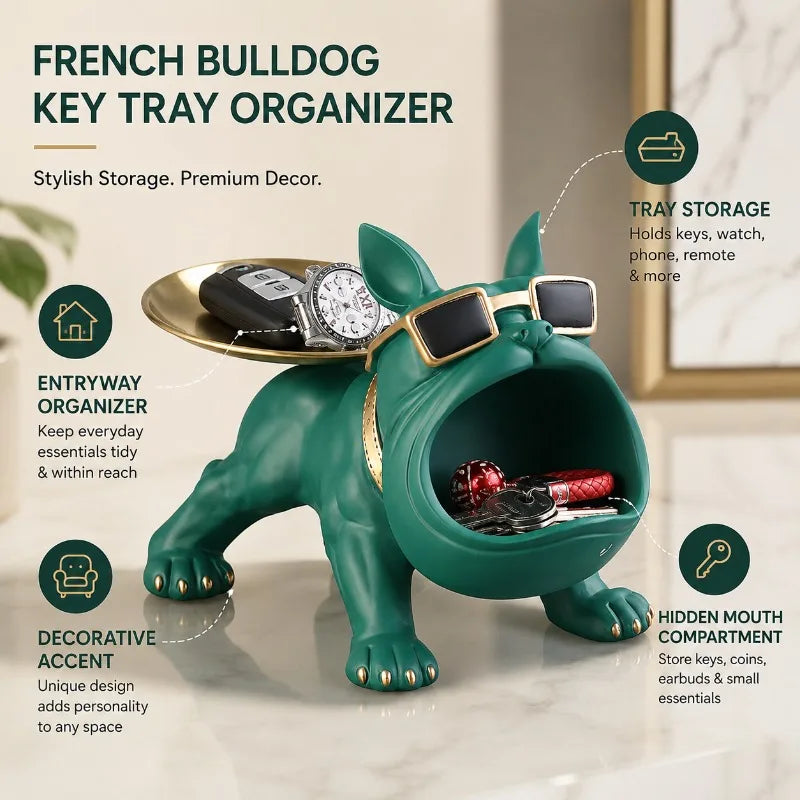 French Bulldog Key Tray Organizer | Resin Statue & Gold Tray Decorative Key Tray QXL