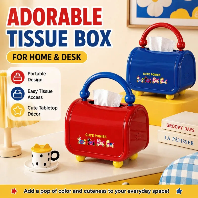 Cute Cartoon Tissue Box Holder with Handle & Storage Tray Tissue Box Holder QXL