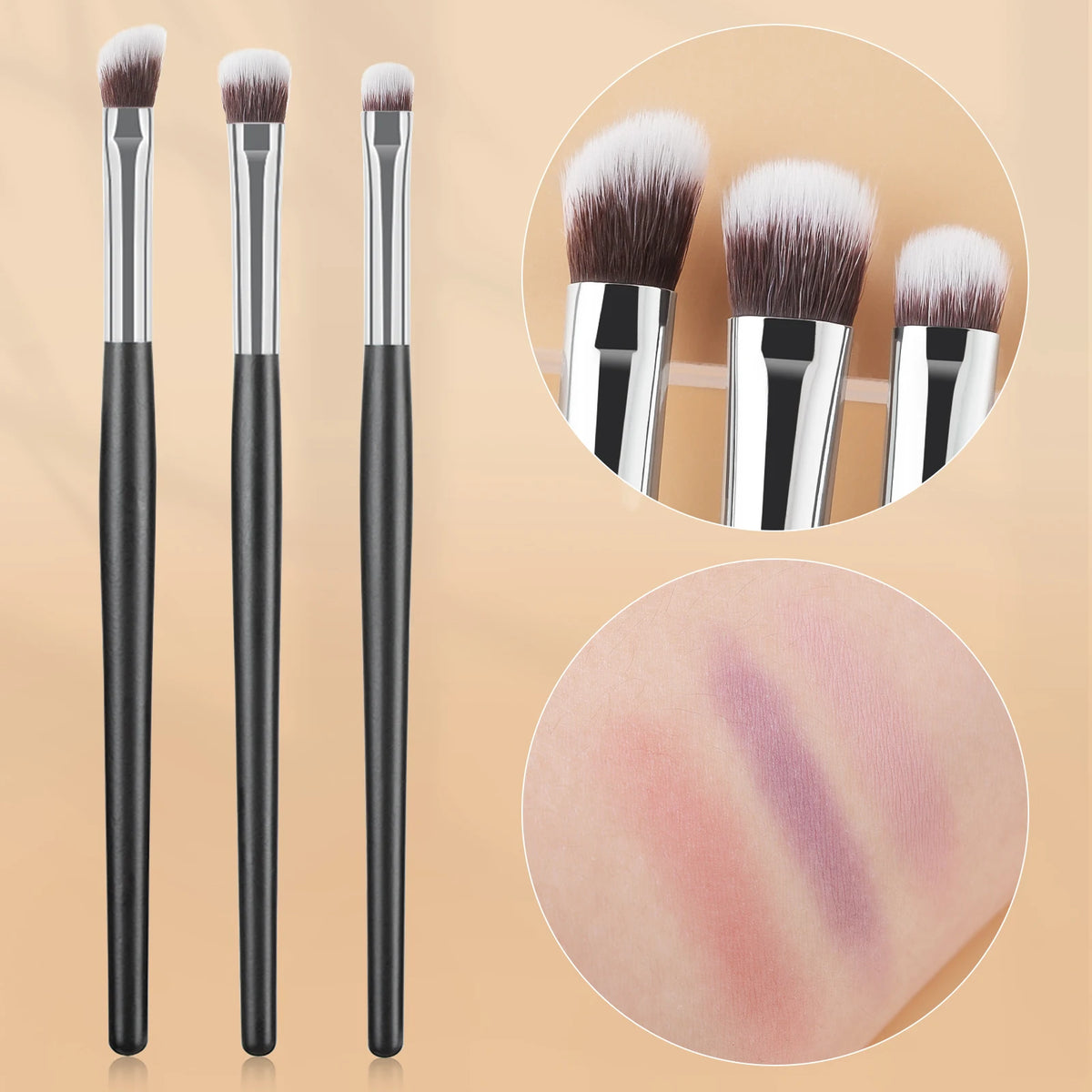 3-Piece Eyeshadow Brush Set | Soft Two-Tone Blending Brushes Eyeshadow Brush Set QXL black