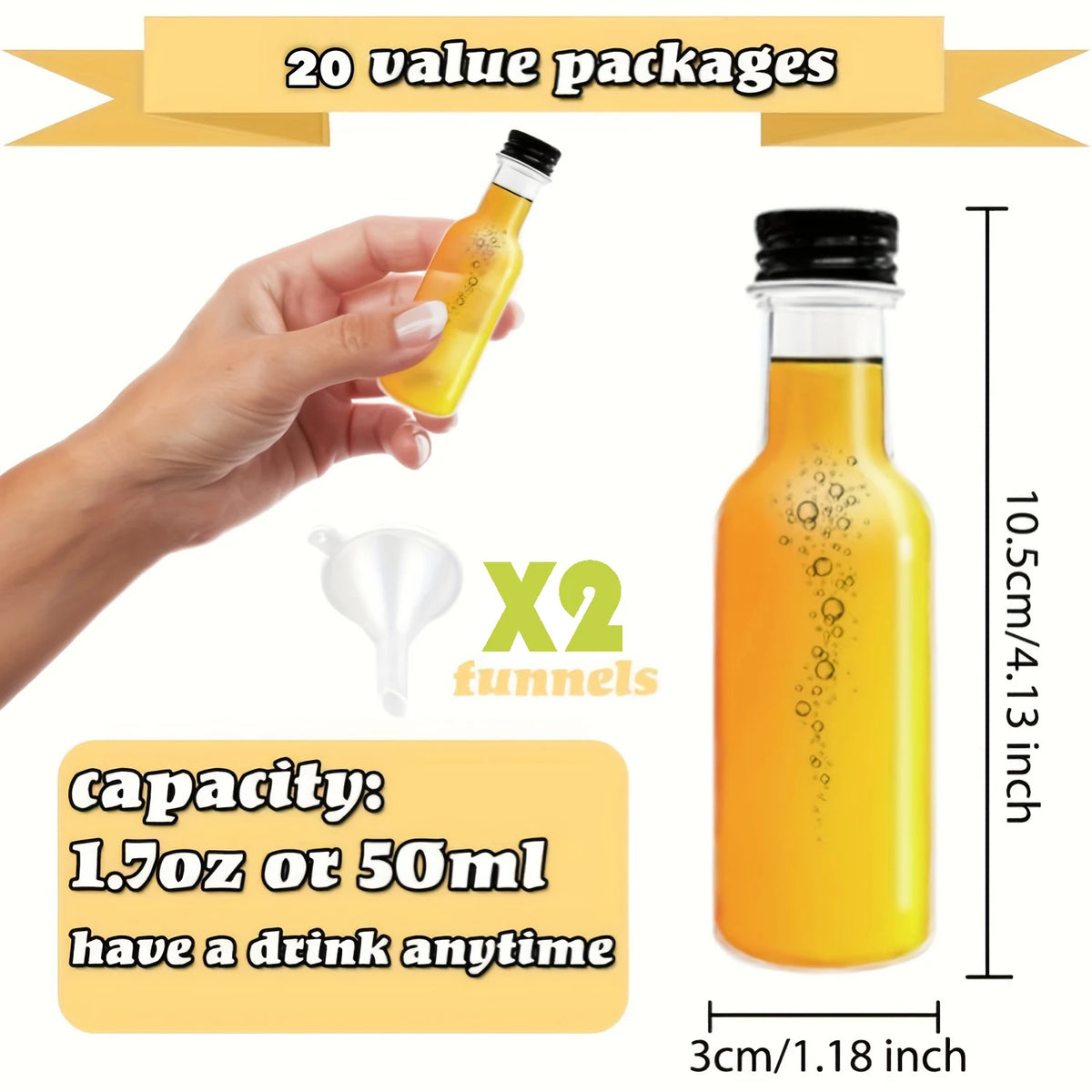 20-Pack Mini Wine Bottles 1.7oz with Lids & Funnels | Party Favors Mini Party Bottles QXL
