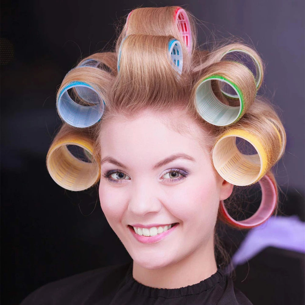 6-Pack Jumbo Self-Grip Heatless Hair Rollers | Hook & Loop Curlers Hair Rollers QXL