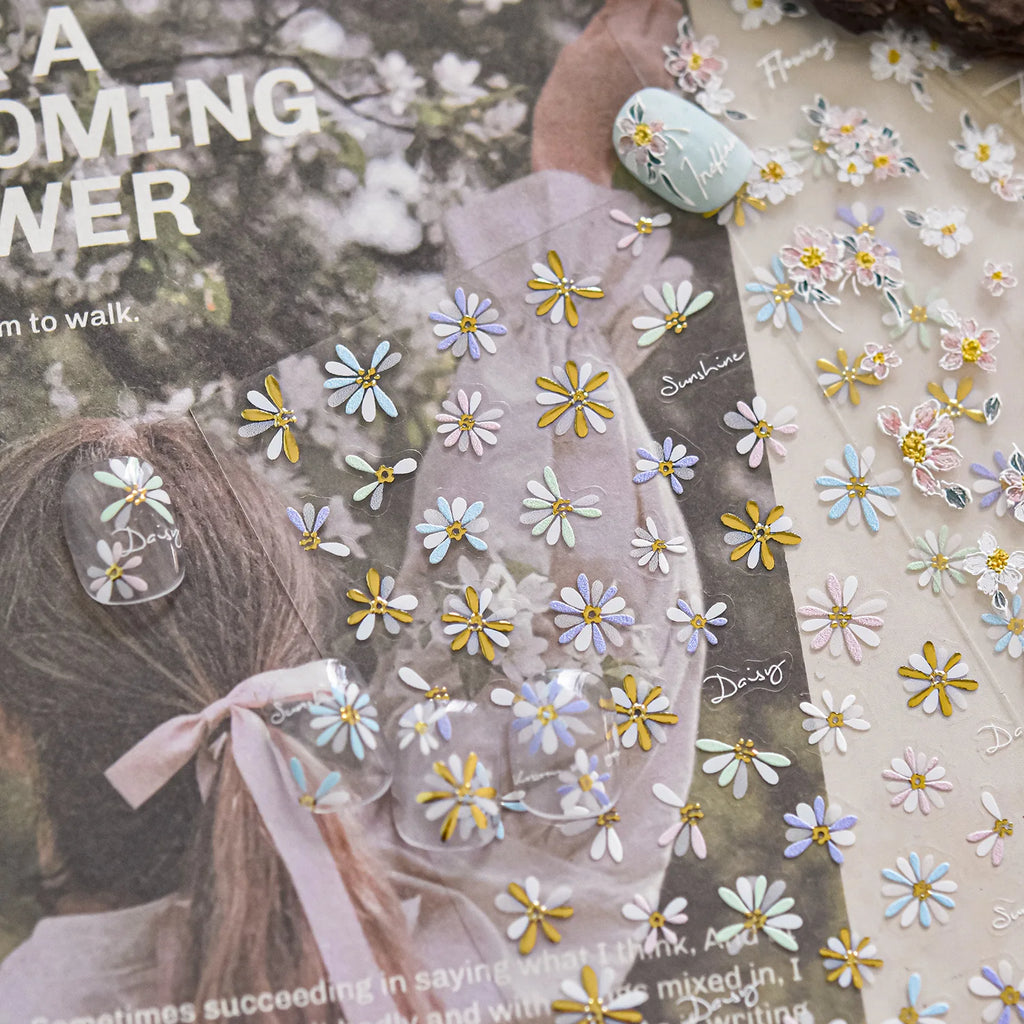 5D Floral Nail Stickers | Daisy & Flower Garden Decals Nail Art Stickers QXL
