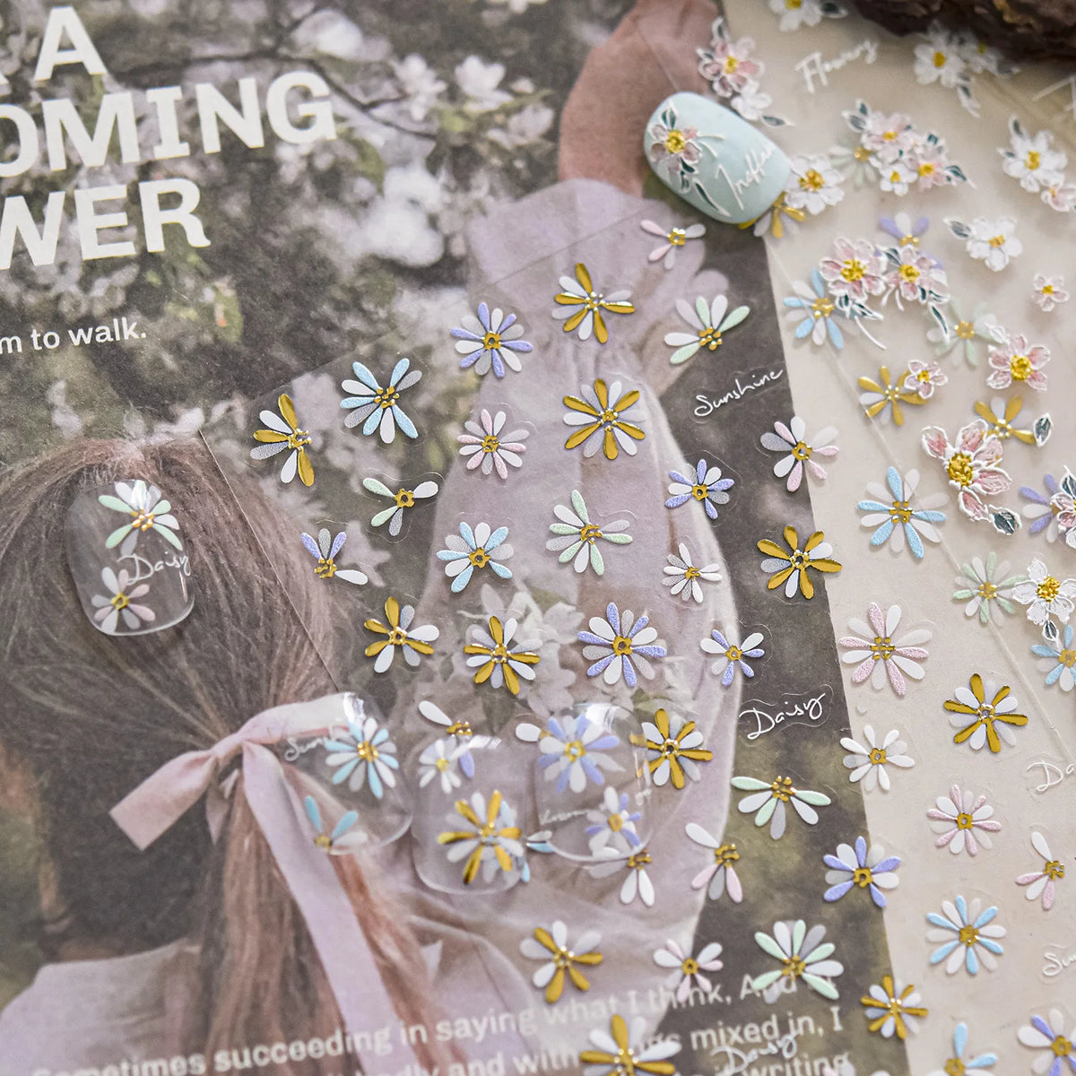 5D Floral Nail Stickers – Daisy & Chrysanthemum Decals Nail Art Stickers QXL