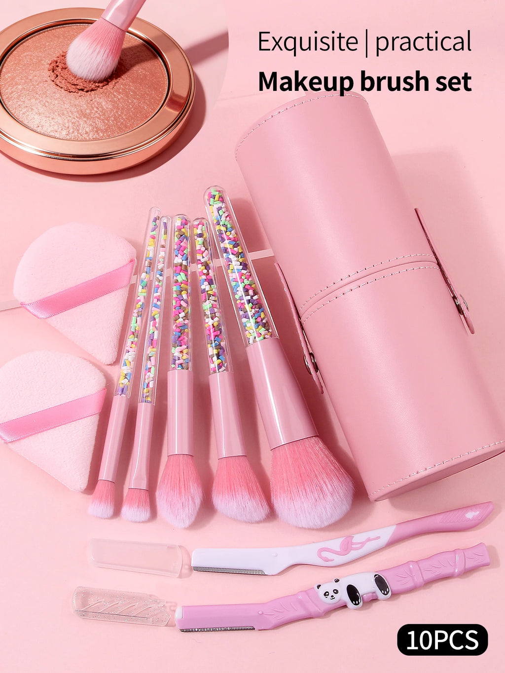 KOSSHOW Pink Makeup Brush Set with Portable Storage Case Makeup Brush Set QXL 10PCS