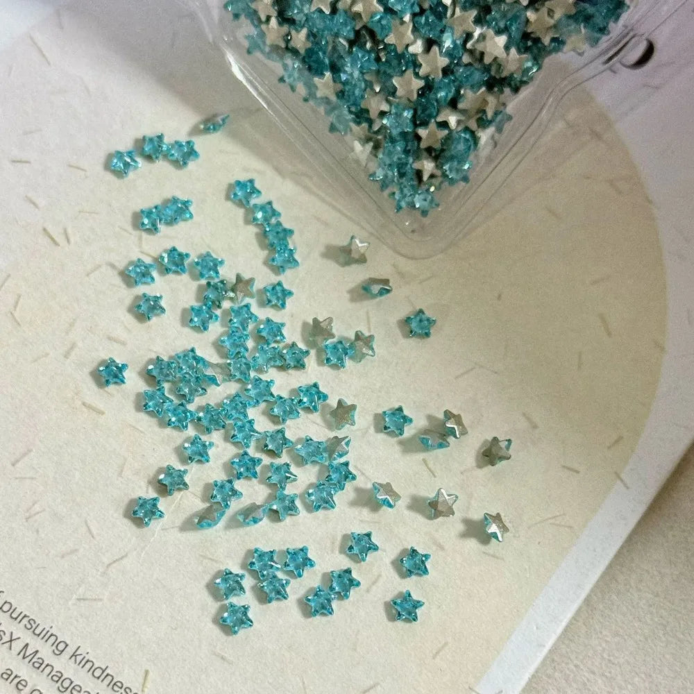50-Pack 3D Star Nail Rhinestones 3mm Colorful Glitter Gems Nail Art Rhinestones QXL Lake Blue