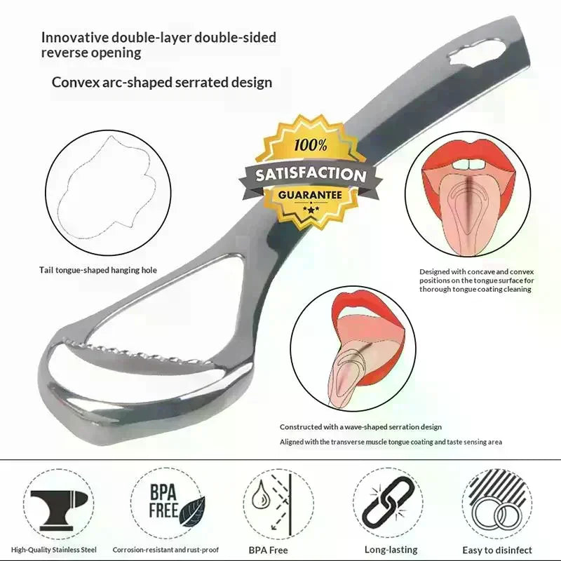 Stainless Steel Tongue Scraper | Double-Sided Fresh Breath Tool Tongue Scraper QXL