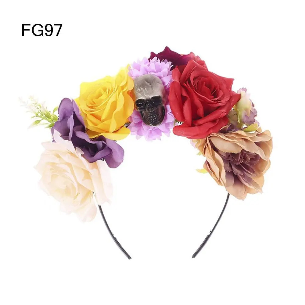 Day of the Dead Rose Flower Crown Headband | Halloween Costume Costume Headband QXL FG97