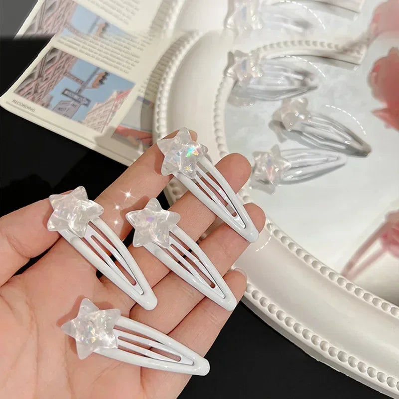 2-Pack White Star Hair Clips | Korean Snap Barrettes Hair Clip Barrettes QXL