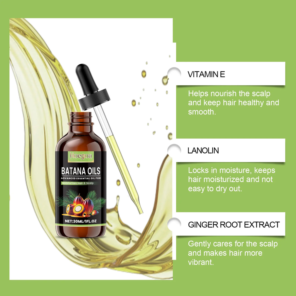 HOEGOA Batana Hair Oil – Anti-Frizz Serum for Smooth Shiny Hair Hair Care Oil Serum QXL
