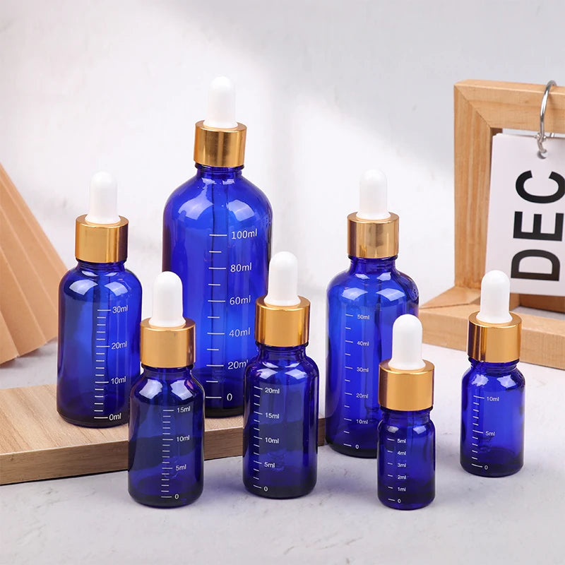Blue Glass Dropper Bottles 5ml–100ml | Graduated Scale Glass Dropper Bottle QXL