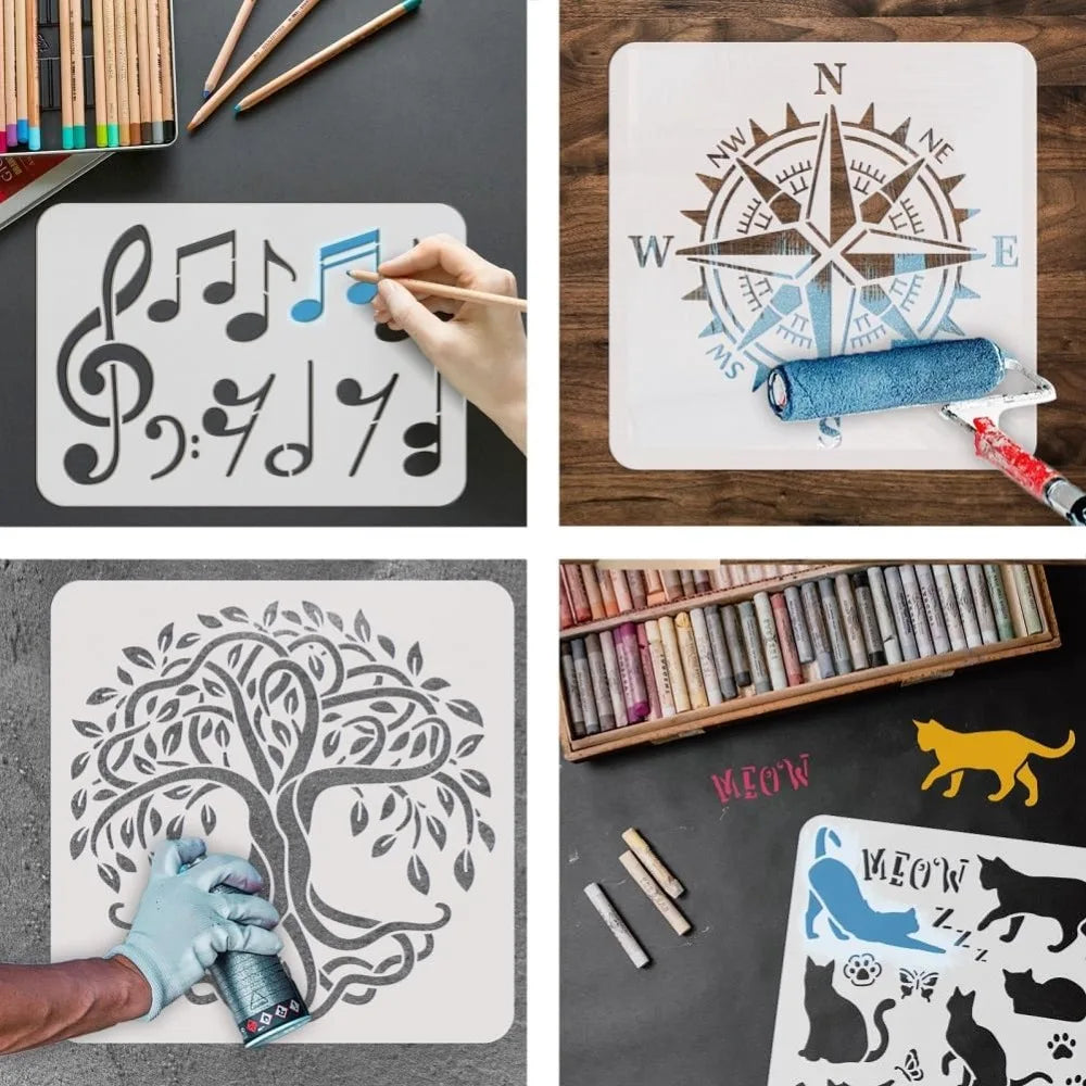 3-Piece Layered Camouflage Stencil Set with Brush | 11.8x5.9" Painting Stencil Set QXL