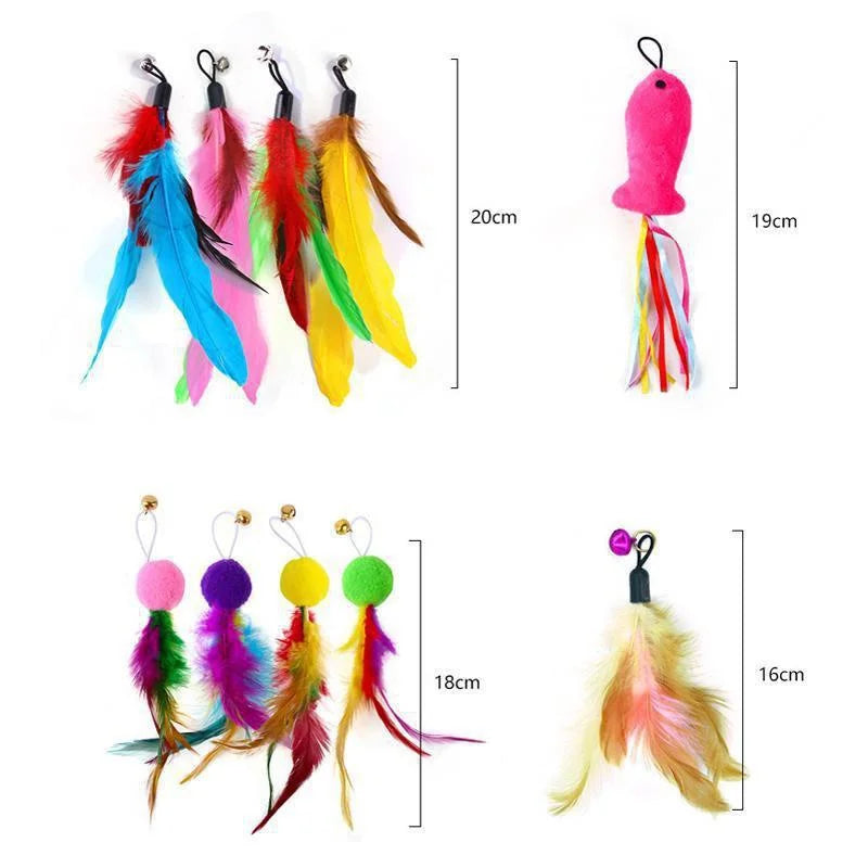 10-Style Cat Feather Wand Toy Set | Telescopic Fishing Rod Cat Feather Wand Toy QXL