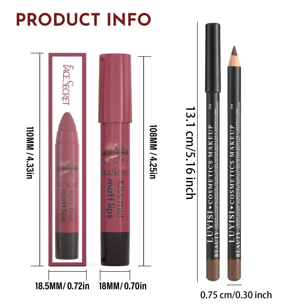 2-Pc Lip Liner & Lipstick Kit | Waterproof, High Pigment Lip Liner & Lipstick Kit QXL