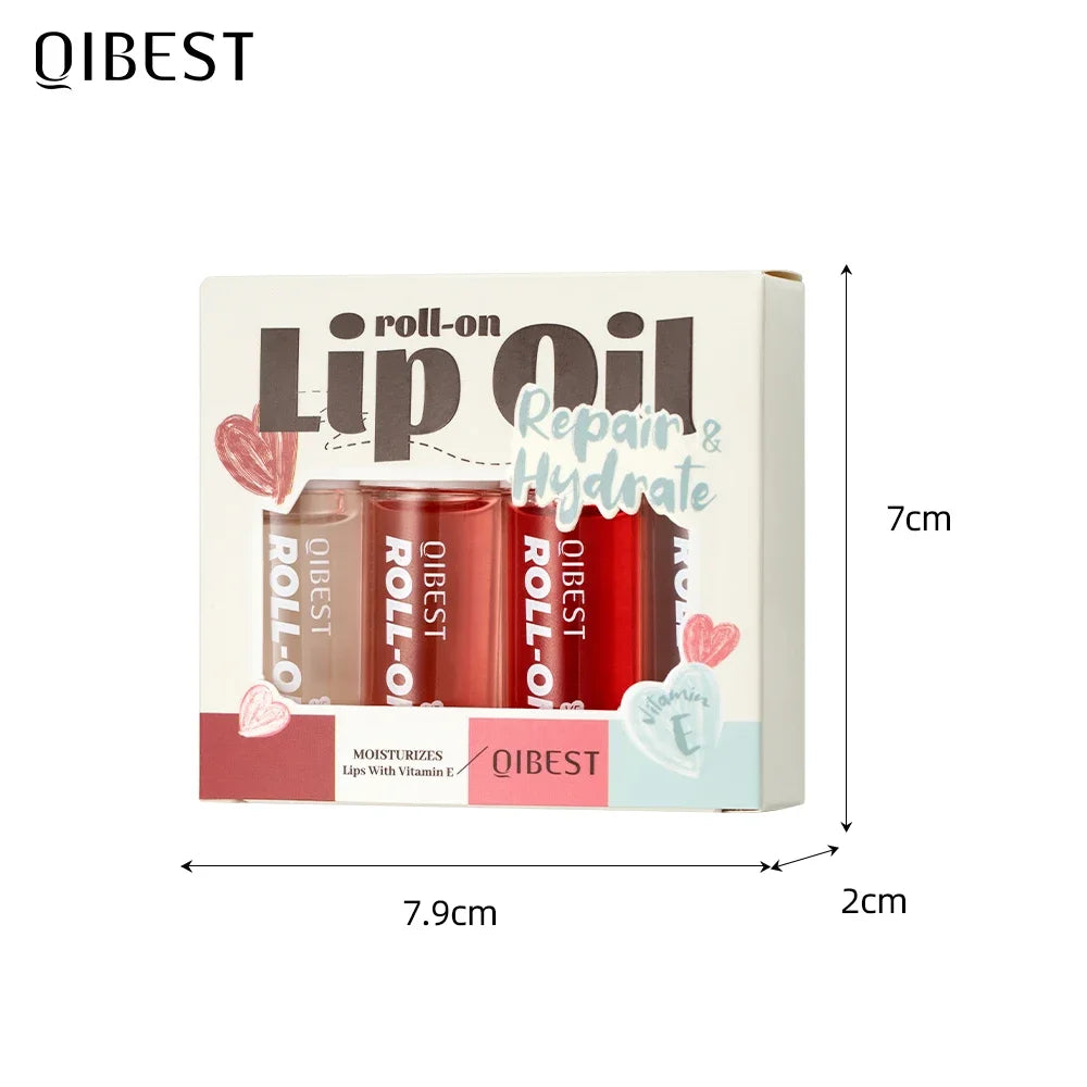 QIBEST 4-Pc Roll-On Lip Oil Set | Hydrating Clear Lip Gloss Roll-On Lip Oil Set QXL