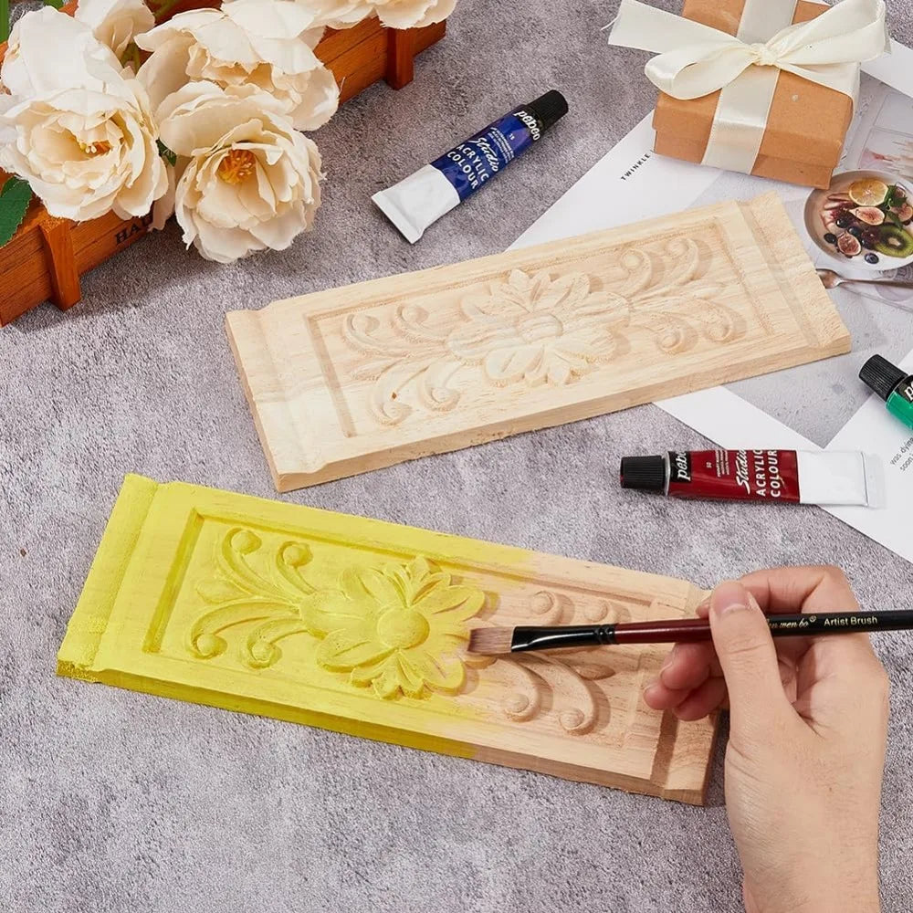 2-Pack Rectangle Wood Carved Applique | Floral Furniture Onlay Wood Carved Applique QXL