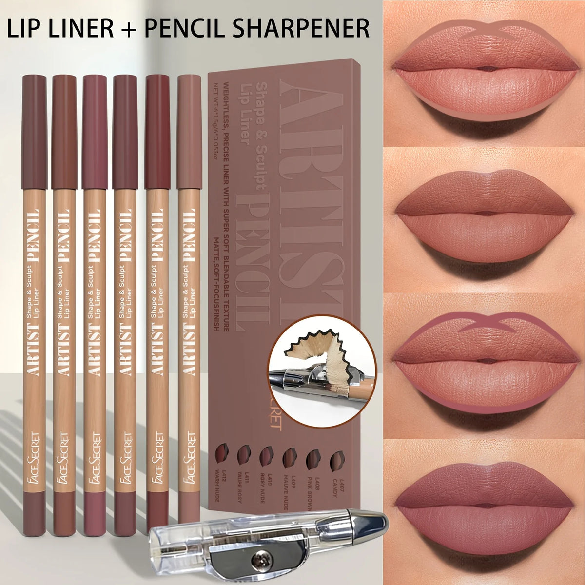 7-Piece Matte Lip Liner Set with Sharpener | Long-Lasting Matte Lip Liner Set QXL