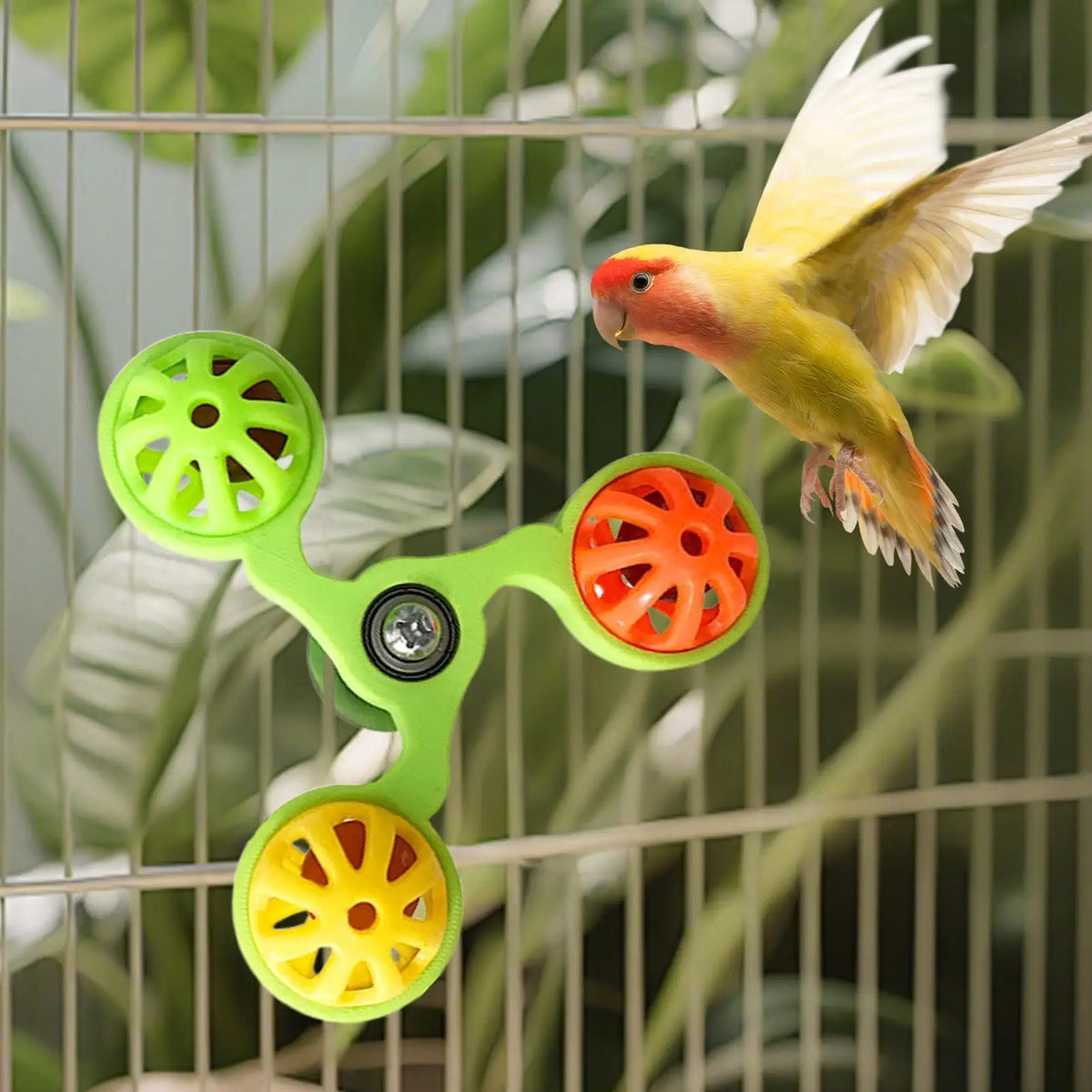 Rotating Windmill Bird Toy with 3 Bells | Parakeet Parrot Bird Cage Toy QXL