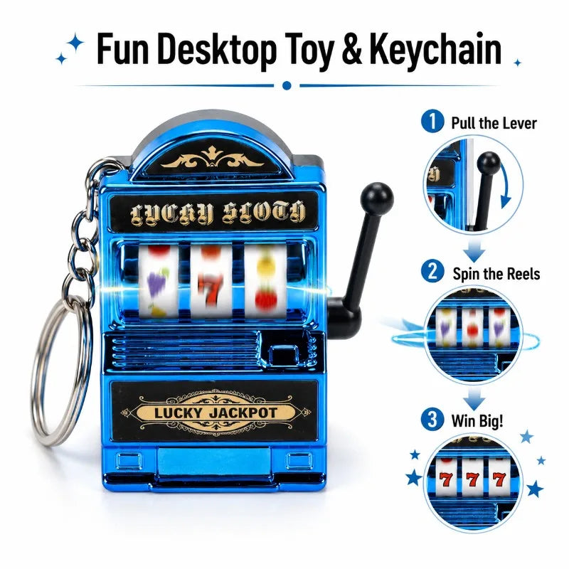 Mini Slot Machine Keychain | Retro Fruit Reel Pull Lever Novelty Keychain Toy QXL