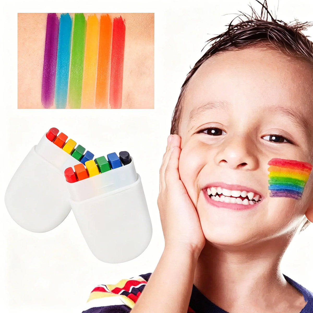 Rainbow Face Paint Crayon Set – 6 Colors for Sports Fans Face Paint Crayons QXL