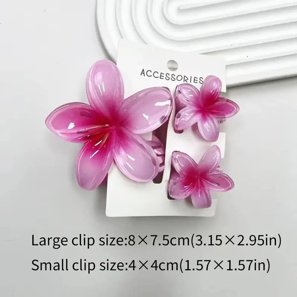 3-Pack Gradient Plumeria Flower Hair Claw Clips | Hawaiian Style Flower Hair Claw Clips QXL