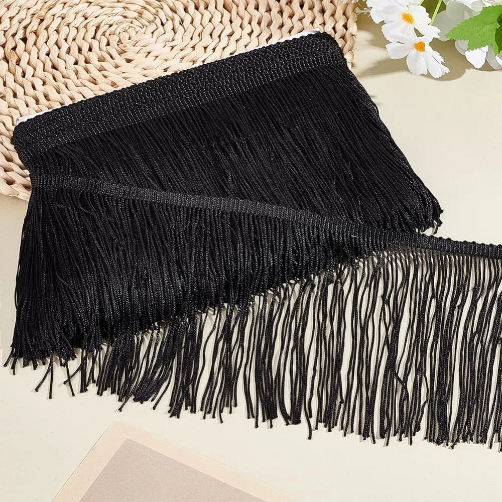 10 Yard Black Tassel Fringe Trim 5.9" | Polyester Sewing Lace Tassel Fringe Trim QXL