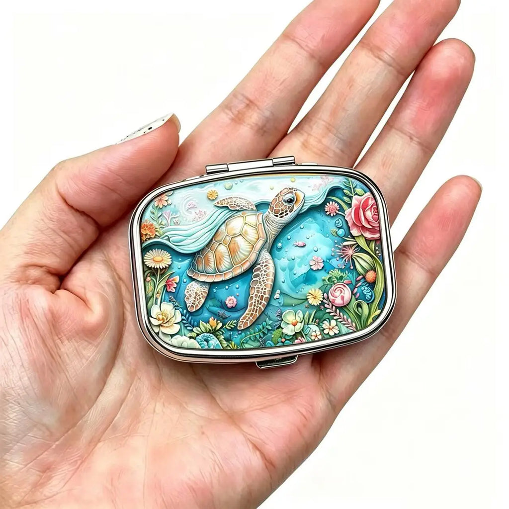 Sea Turtle Metal Pill Case | 2-Compartment Travel Organizer Travel Pill Organizer QXL