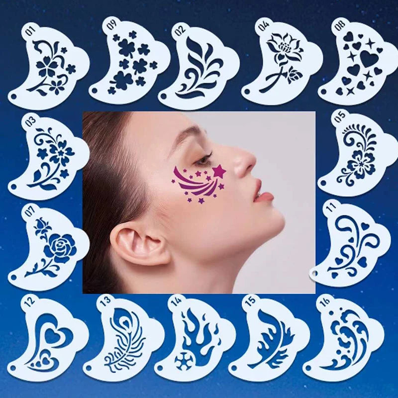 16-Piece Face Painting Stencils | DIY Party Body Art Kit Face Painting Stencils QXL