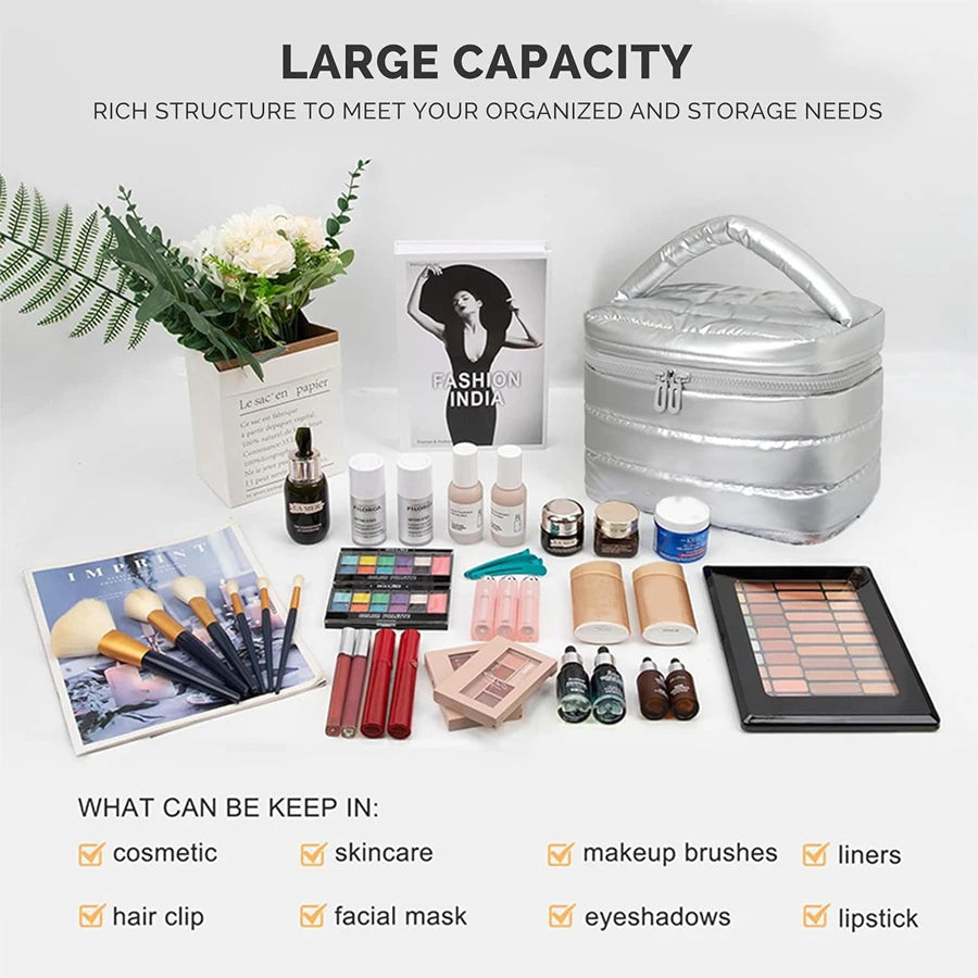Large Waterproof Makeup Bag | Puffy Travel Toiletry Organizer Travel Cosmetic Bag QXL