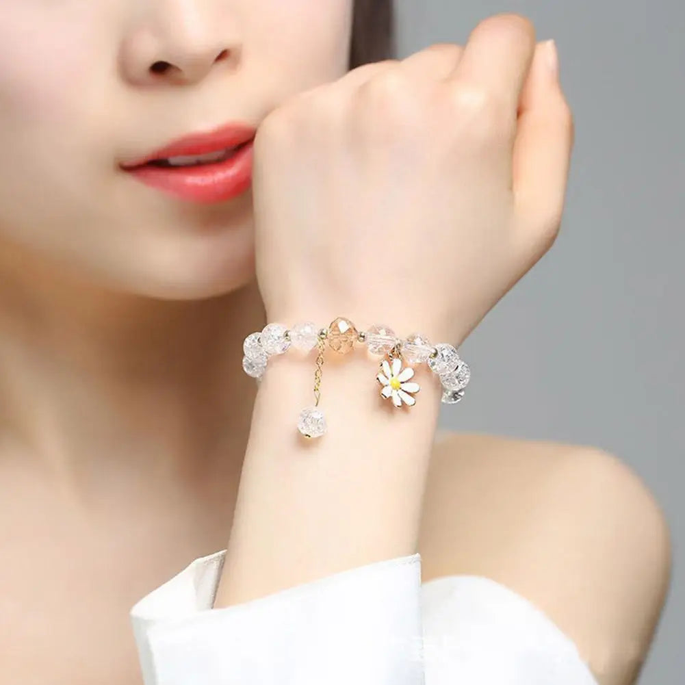 Daisy Flower Beaded Bracelet | Bohemian Crystal Elastic Women Beaded Bracelet QXL