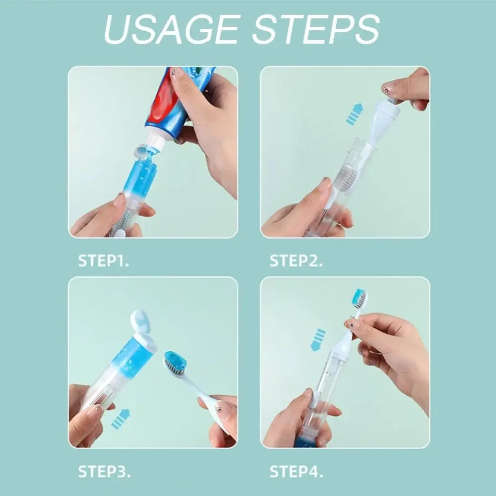 3-in-1 Foldable Travel Toothbrush Set with Toothpaste Dispenser Travel Toothbrush Set QXL