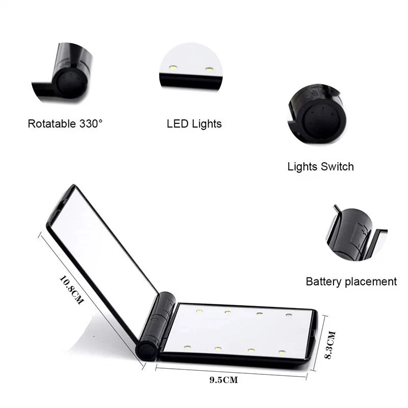 Foldable LED Pocket Mirror | 8-Light Illuminated Compact Mirror LED Compact Mirror QXL