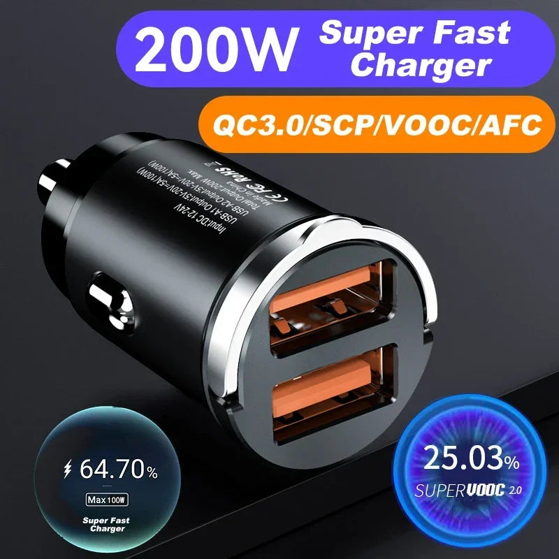 200W PD QC Mini Pull-Ring Car Charger | USB-C Fast Charging Car Phone Charger QXL