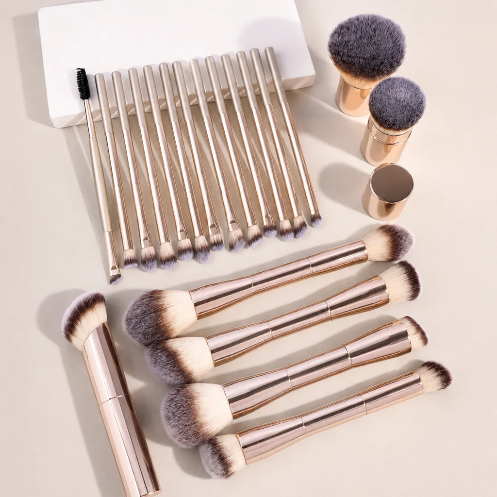 LUXEBLEND 20-Pc Pro Makeup Brush Set | Metal Handle & Velvet Pouch Makeup Brush Set QXL