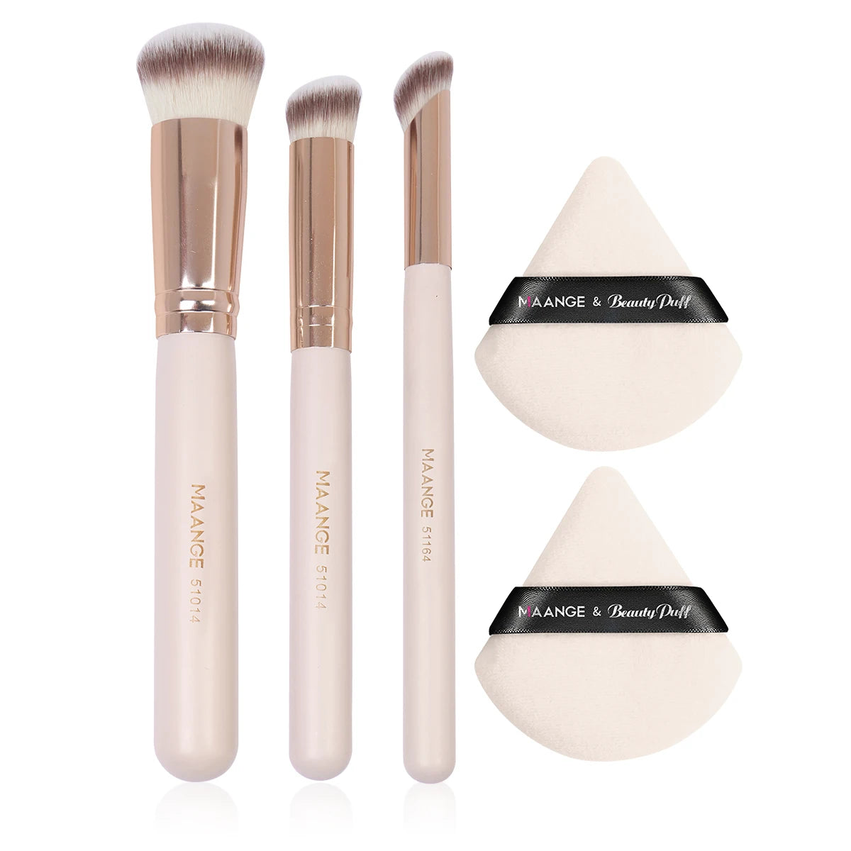 MAANGE 5-Pc Makeup Brush & Triangle Powder Puff Set Makeup Brush Set QXL