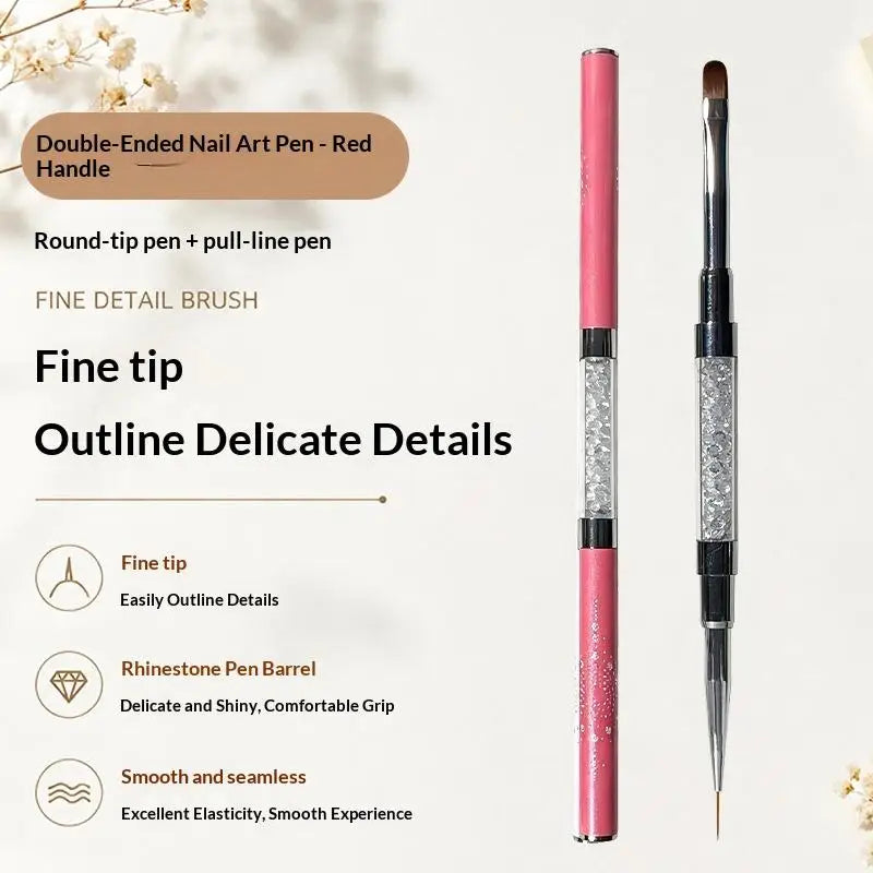 Crystal Dual-Ended Nail Art Liner Brush & Painting Pen Nail Art Brush QXL Pink